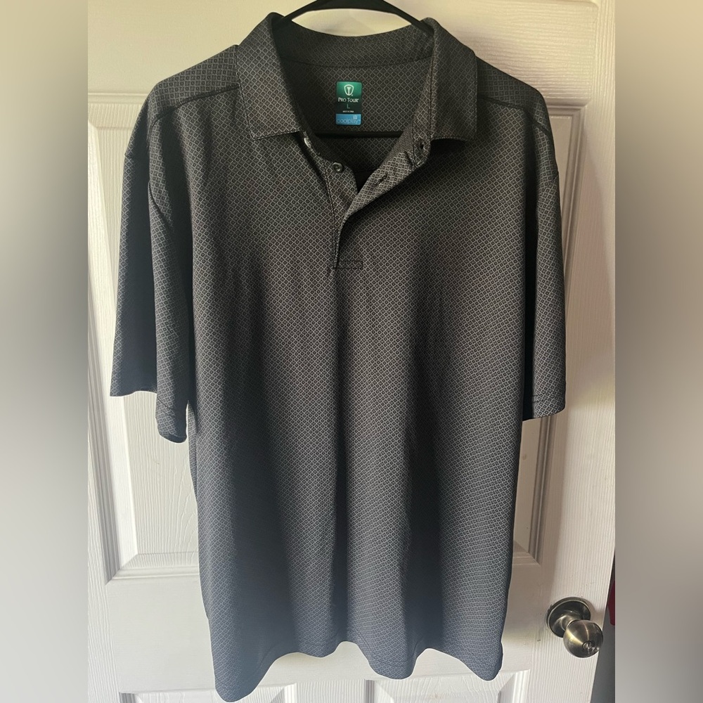 Men's Dark Charcoal Polo with Subtle Pattern